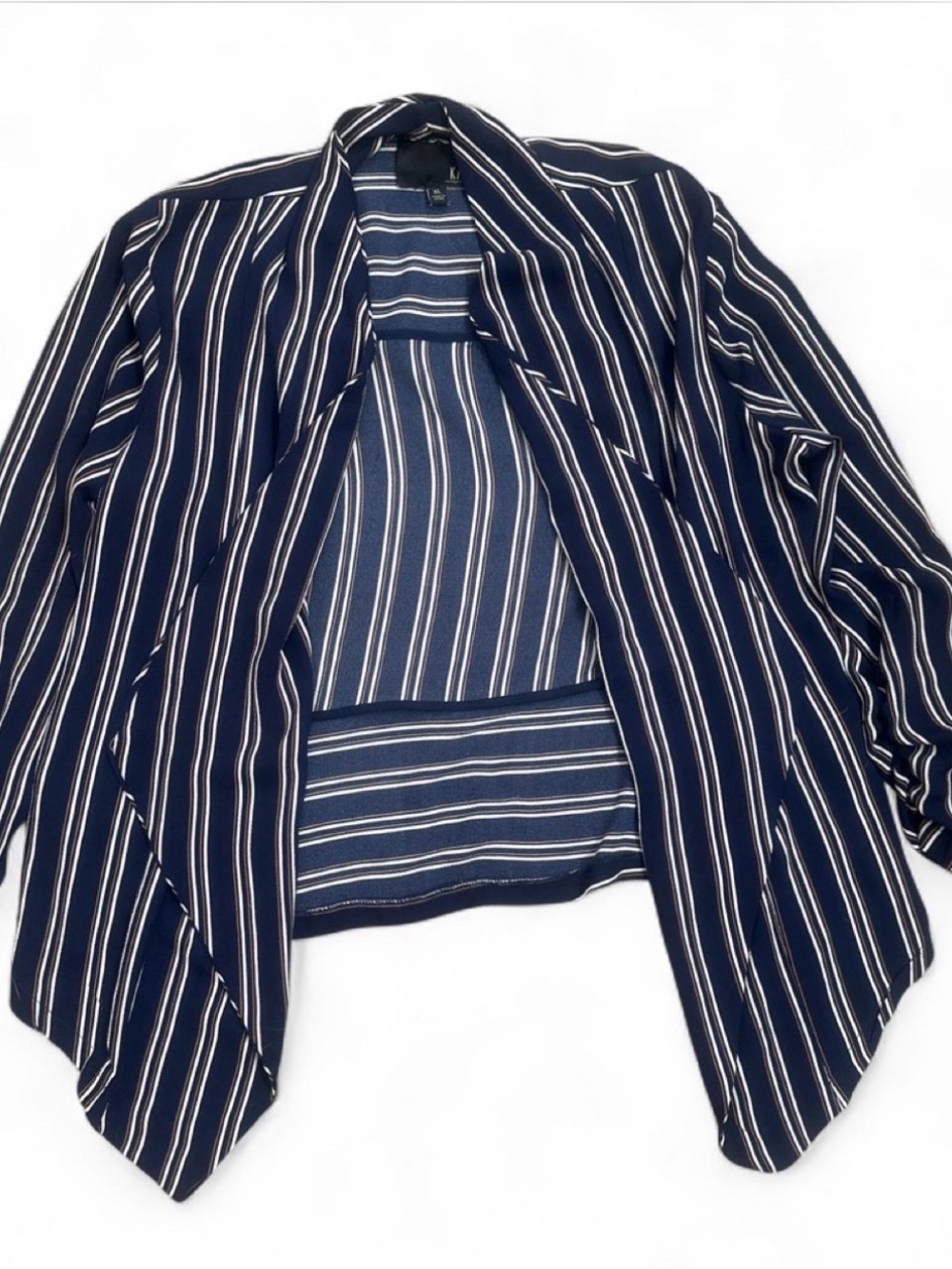 Kaii Navy and White Striped Draped Blazer